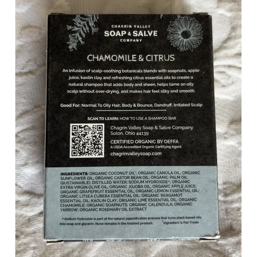 Chagrin Valley Soap & Salve Natural Shampoo Bar Chamomile & Citrus 5.6oz Organic